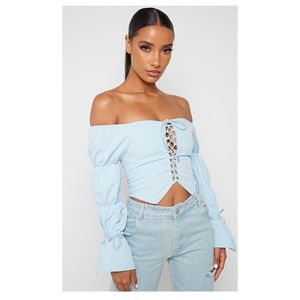 Lace Up Puff Sleeve Top